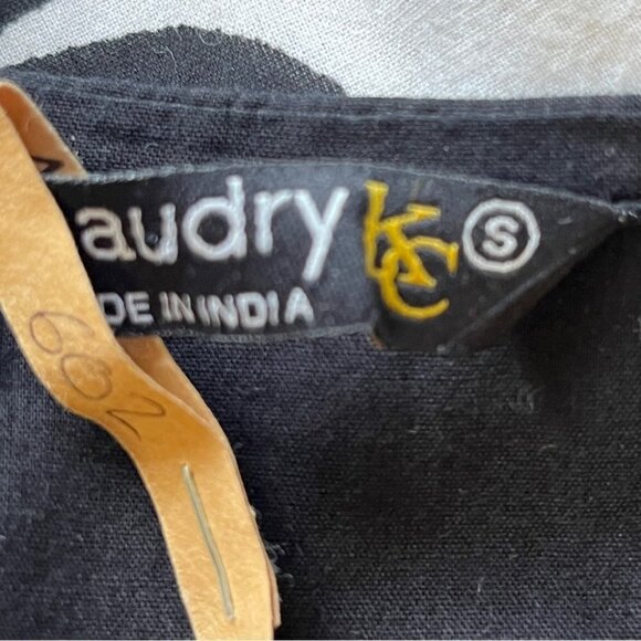 Chaudry KC Midi Dress Cream Black Floral 100% Cotton V Neck Lined Y2K 90s Sz  S - Picture 4 of 16